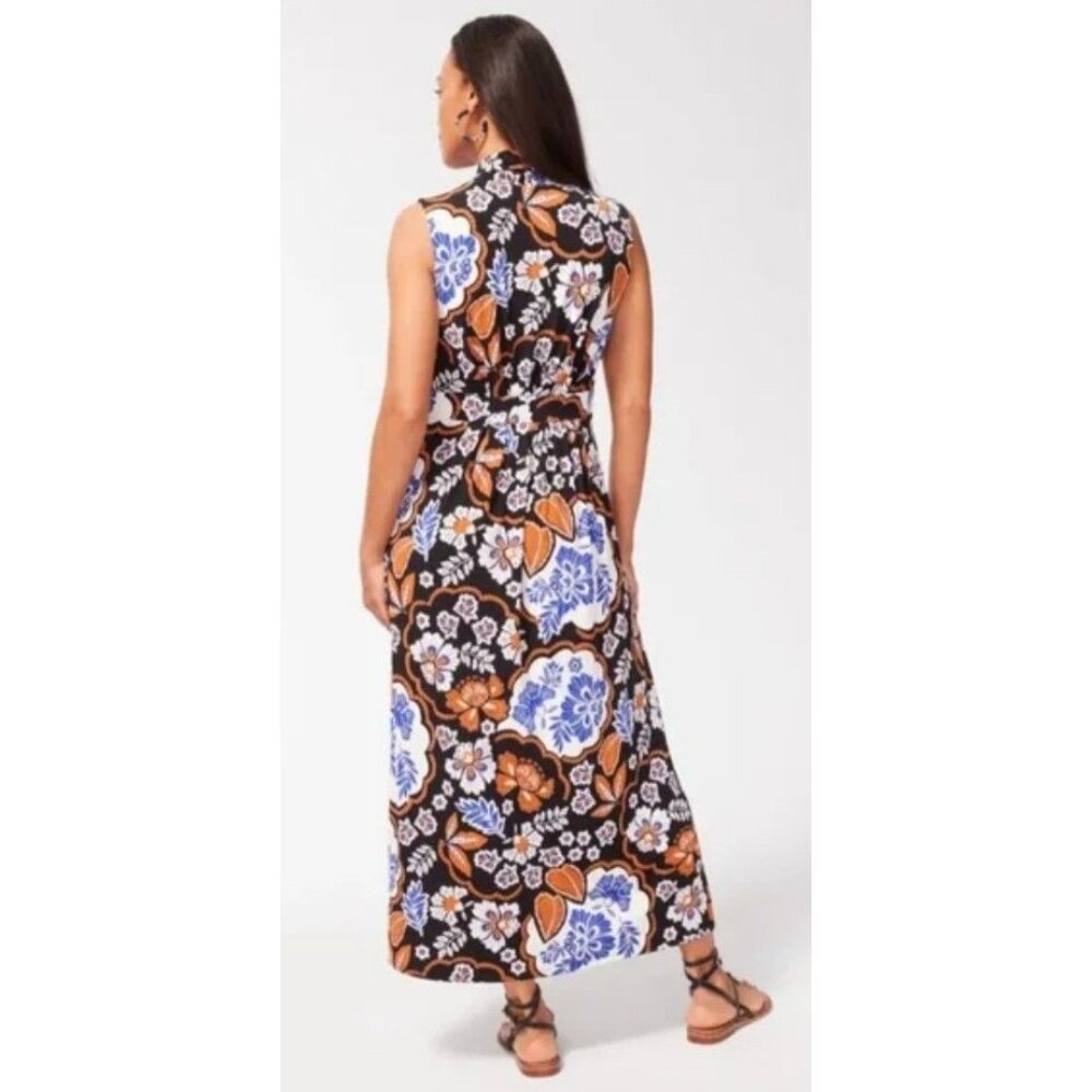 Chicos Womens 12 Boho Sleeveless Floral Pleat Front‎ Cartegena Maxi Dress - Picture 2 of 13